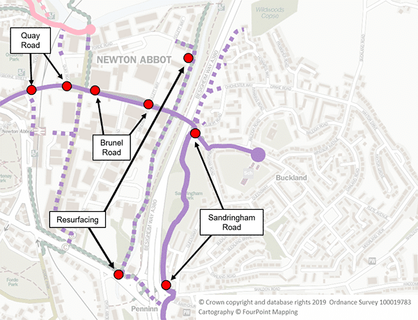 A map of the Buckland and Milber areas of Newton Abbot