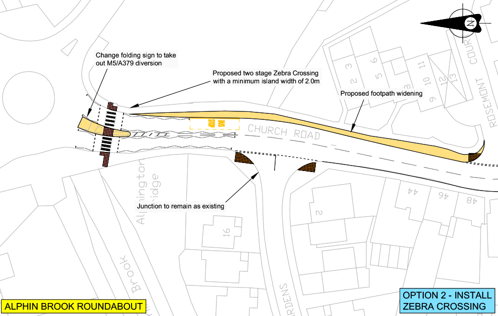 Alphin Brook roundabout - option 2 install zebra crossing full description can be found in content next to this map