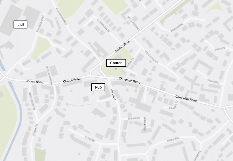 consultation area overview map along Church road and Chudleigh