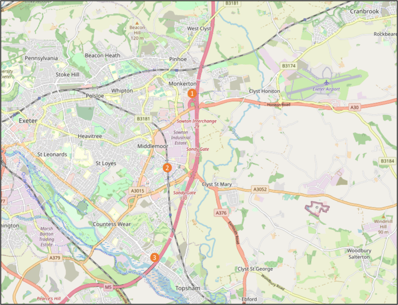 Map of cycle counters in the Clyst Valley