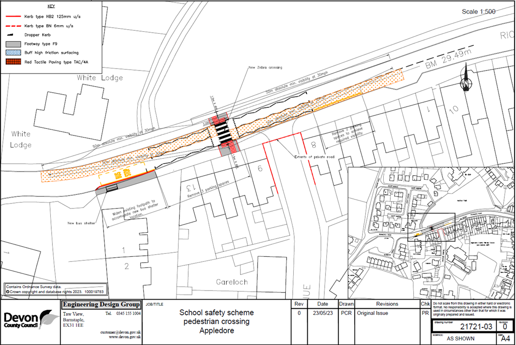 The map shows a new zebra crossing between Appledore Primary School and Anchor Park, just up hill from Kingsley Avenue.