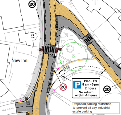 Map of the church triangle in Alphington showing amendments to the existing parking in this location.
