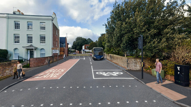 An artistic impression of what the proposed new left turn bus lane on Barrack Road and northbound traffic lane could look like.