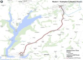 Map showing the indicative alignment of Route 4: Yealmpton to Newton Ferrers 