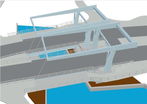 An artists impression showing the new bridge design in a closed position.