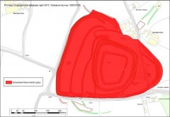 Clovelly Dykes with southern extension and Scheduled area hatched in red. © Crown Copyright and database right 2013. Ordnance Survey 100019783. NMP mapping © English Heritage.