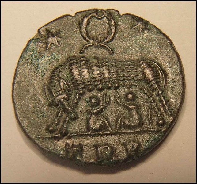 Coin struck in AD 330’s to celebrate the city of Rome. © The Trustees of the British Museum