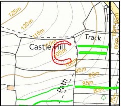 Curvilinear enclosure on Castle Hill above Bradninch. The base maps are © Crown Copyright and database right 2015. Ordnance Survey 100019783. NMP transcriptions © Historic England.