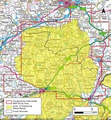 A colour map showing the extent of the project area encompassing most of the AONB with additional areas to the north-east and south-west.