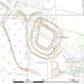 A map with overlying transcriptions marking the banks and ditches of the multiple circuits of earthwork defences at Milber Camp.