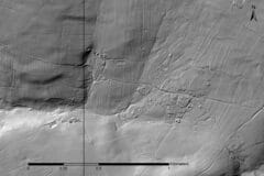 Greyscale lidar imagery showing extensive areas of parallel, curvilinear ridges.