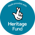 The HLF log is a blue circle containing a drawing of a hand with crossed fingers, and the text 'Made possible with Heritage Fund'