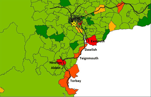 Map of South Devon routes to Marsh Barton