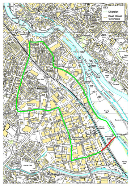 Map of diversion route in Marsh Barton