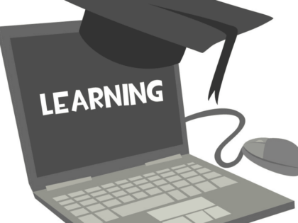 image of computer with the word "Learning" on the screen