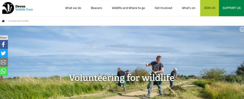 devon wildlife trust volunteering page screenshot