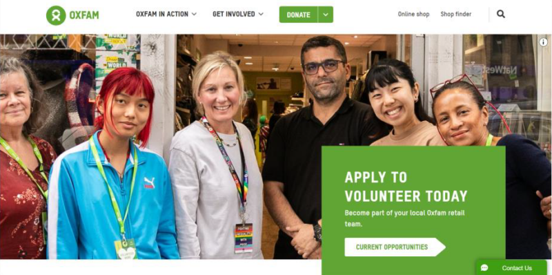 volunteering at oxfam page screenshot