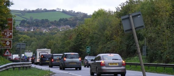 Vehicles queuing on the North Devon Link Road