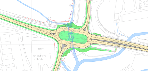 Proposed layout of roundabout at Borner’s Bridge, South Molton