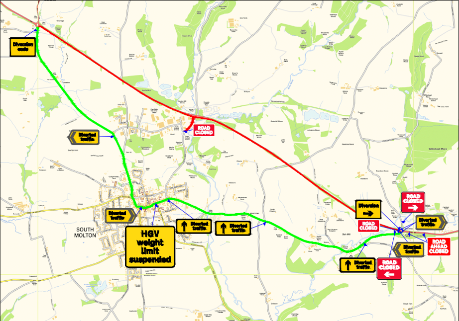 Diversion Map – Bish Mill Roundabout to Borner’s Roundabout via East Street