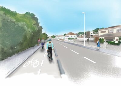 artist impression of a cycle route alongside a road