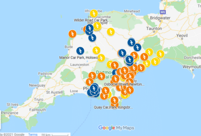 Map of Devon's EV charging points