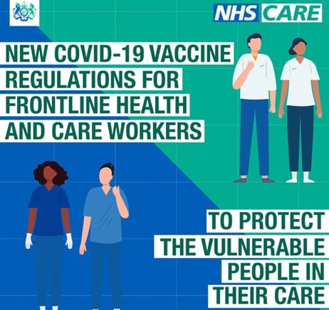 image that says that COVID-19 vaccinations, for health and social care workers, will protect vulnerable people