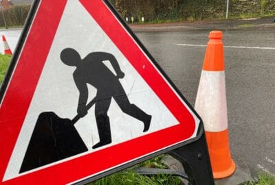 Sign displaying roadworks