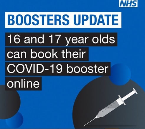 Booster Update - 16 and 17 year olds can book their COVID-19 booster vaccine