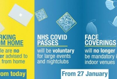 Coronavirus changes, include, from the 27 January, no requirement for NHS covid passes; and face coverings will no longer be mandatory in indoor spaces