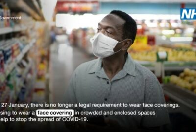 NHS advert encouraging people to carry on wearing face coverings