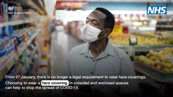 NHS advert encouraging people to carry on wearing face coverings