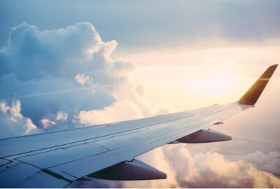 The wing of an airplane