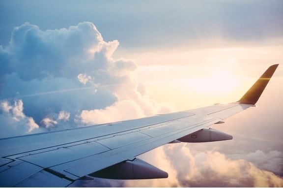 The wing of an airplane