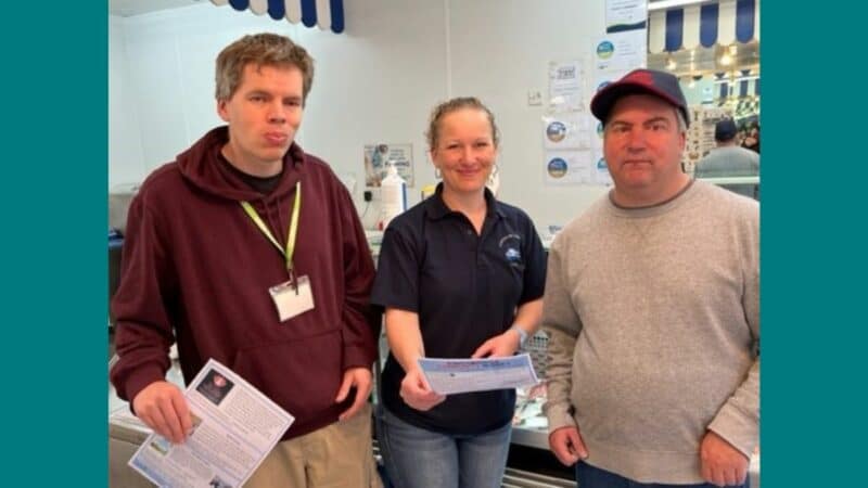 Thomas Janman, Emma Carter (from local fishmongers Catch of the Day) and Tristan Powlesland.