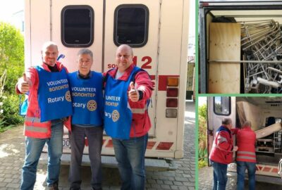 Pictures with Colin, members of Ukraine's Rotary and his van