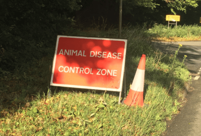 Avian flu sign, reading 'Animal Disease Control Zone'
