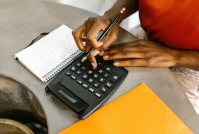 Woman using a calculator