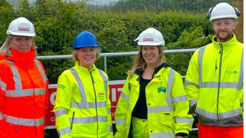 (Left to right) Lynda Sudlow from Griffiths, Councillor Andrea Davis, Fran Vallely- Senior Ecologist at TACP, Keanan Waters from Devon County Council