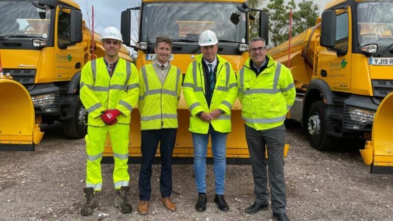 Ryan Wakely (Milestone Infrastructure), Alex Crump (Devon County Council's Network Operations Manager), Cllr Stuart Hughes and Simon Kane (Milestone Infrastructure's Contract Manager for Devon Highways)