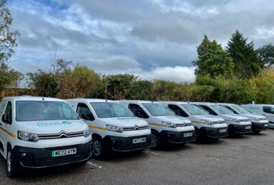 New EV vans lined up in a row