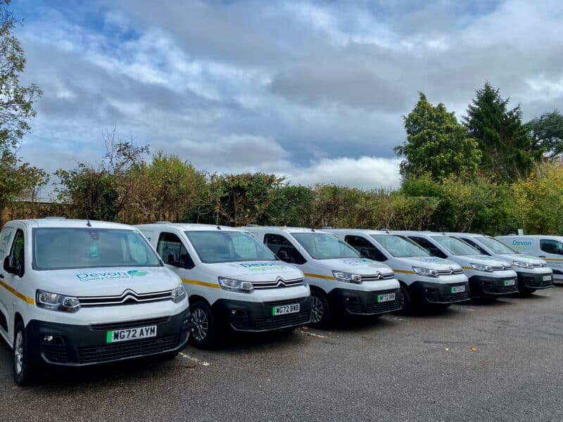 New EV vans lined up in a row