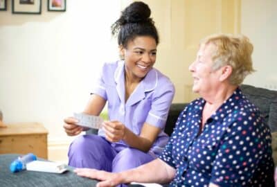 A care worker working with client