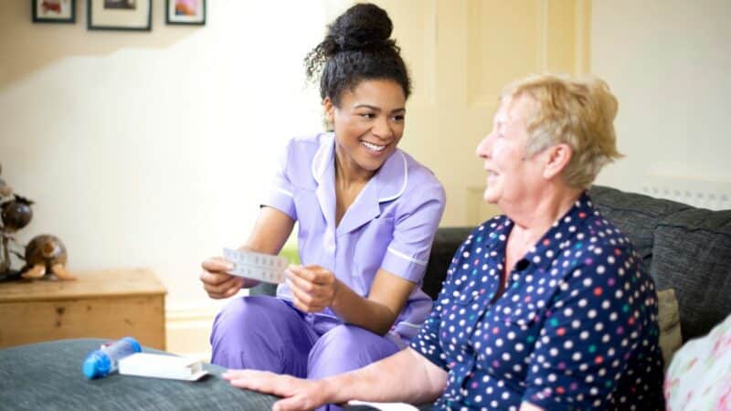 A care worker working with client