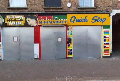 The boarded up shop in Taunton