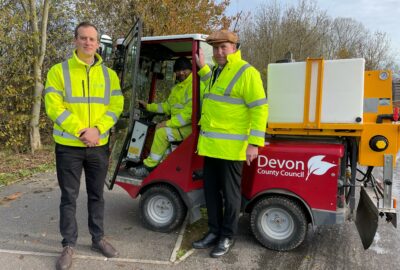 Paul Wilkins (Devon County Council), Cliff Antat (Devon Highways) and Councillor Stuart Hughes