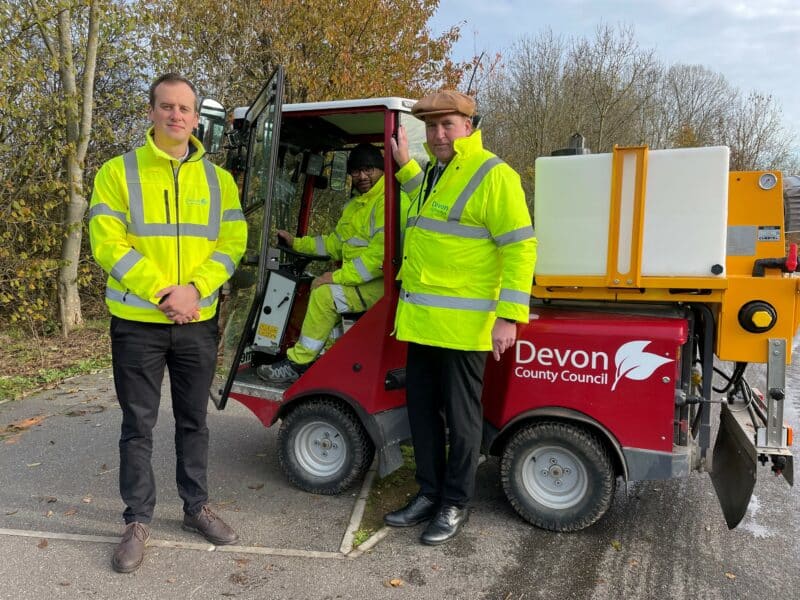 Paul Wilkins (Devon County Council), Cliff Antat (Devon Highways) and Councillor Stuart Hughes