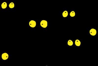 Yellow cartoon eyes in the dark