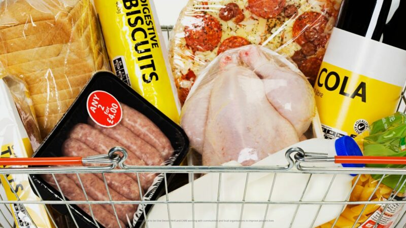 supermarket food in a shopping basket