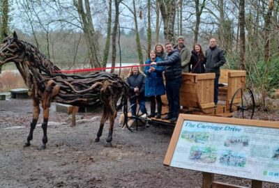 Horse and carriage sculpture at Stover Country Park